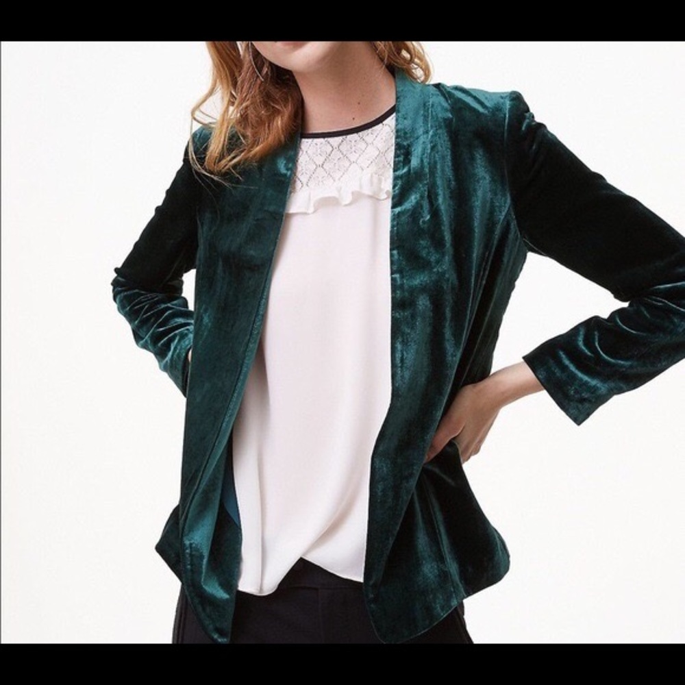 Loft Velvet Emerald Green Open Blazer